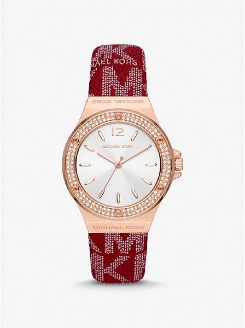 Michael Kors Lennox Pave And Logo Saat Kadın Pembe Altın | 347860-TIE