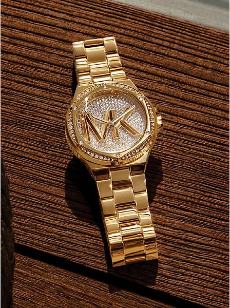 Michael Kors Lennox Pave Logo Saat Kadın Altın | 597206-ELX