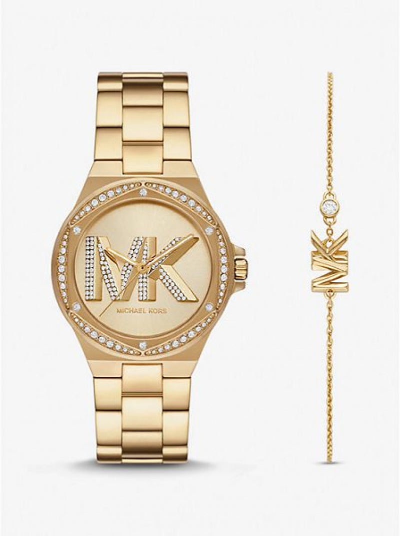 Michael Kors Lennox Pave Logo Saat Kadın Altın | 410276-GCW