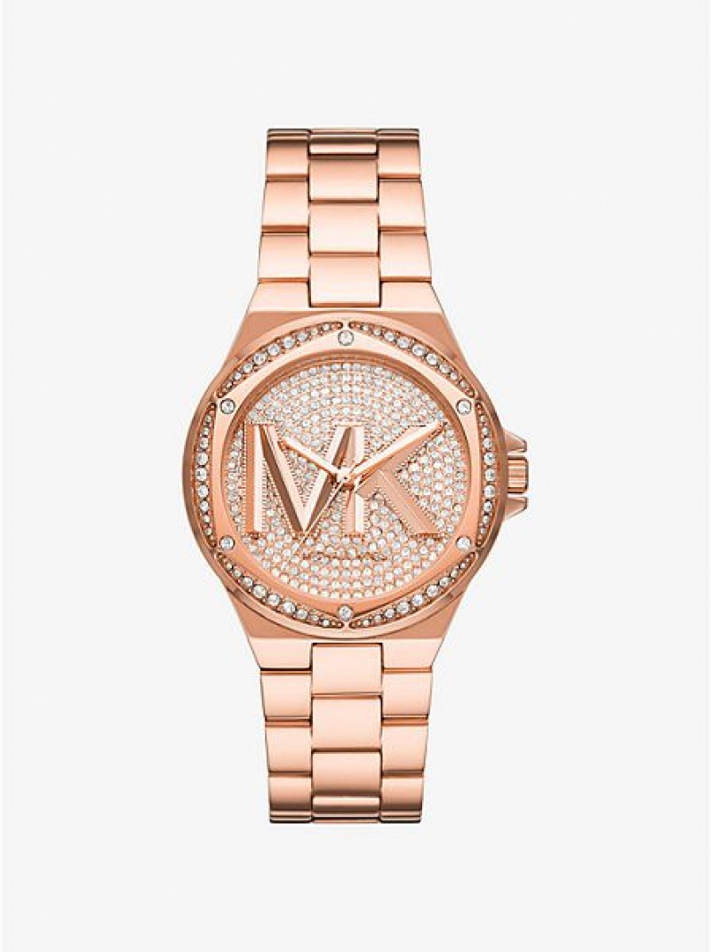 Michael Kors Lennox Pave Logo Saat Kadın Pembe Altın | 981436-TND