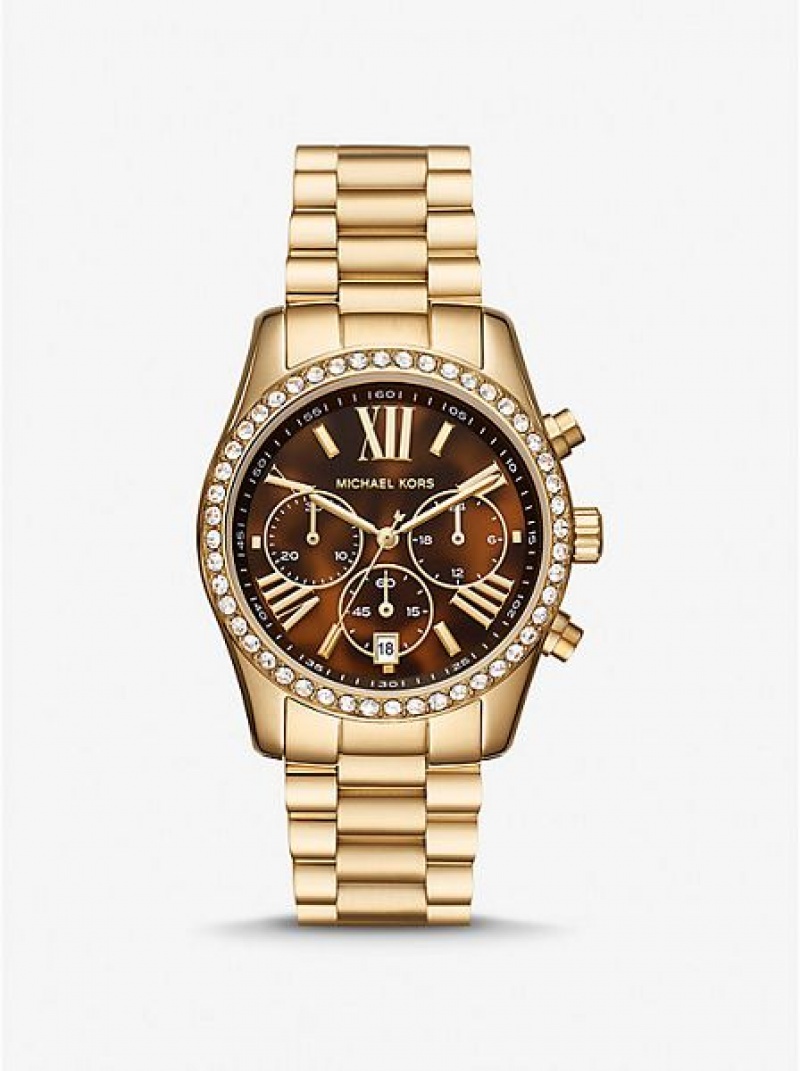 Michael Kors Lexington Pave Saat Kadın Altın | 073849-SFP