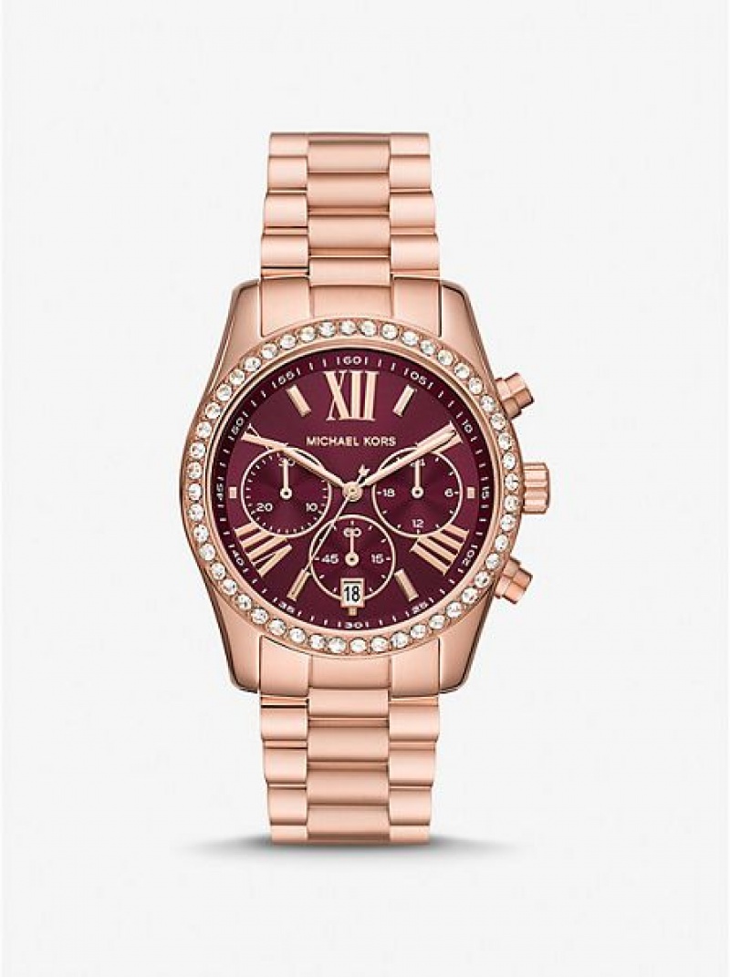 Michael Kors Lexington Pave Saat Kadın Pembe Altın | 846072-QWN