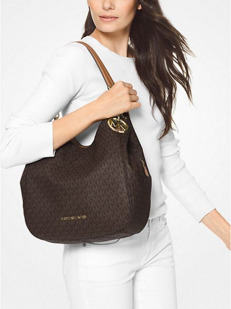 Michael Kors Lillie Large Logo Omuz Çantası Kadın Kahverengi | 291450-DNH