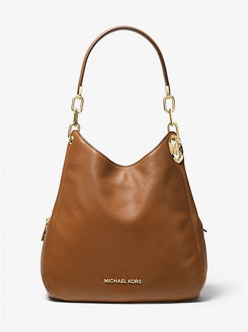 Michael Kors Lillie Large Pebbled Deri Omuz Çantası Kadın Kahverengi | 394615-TZF