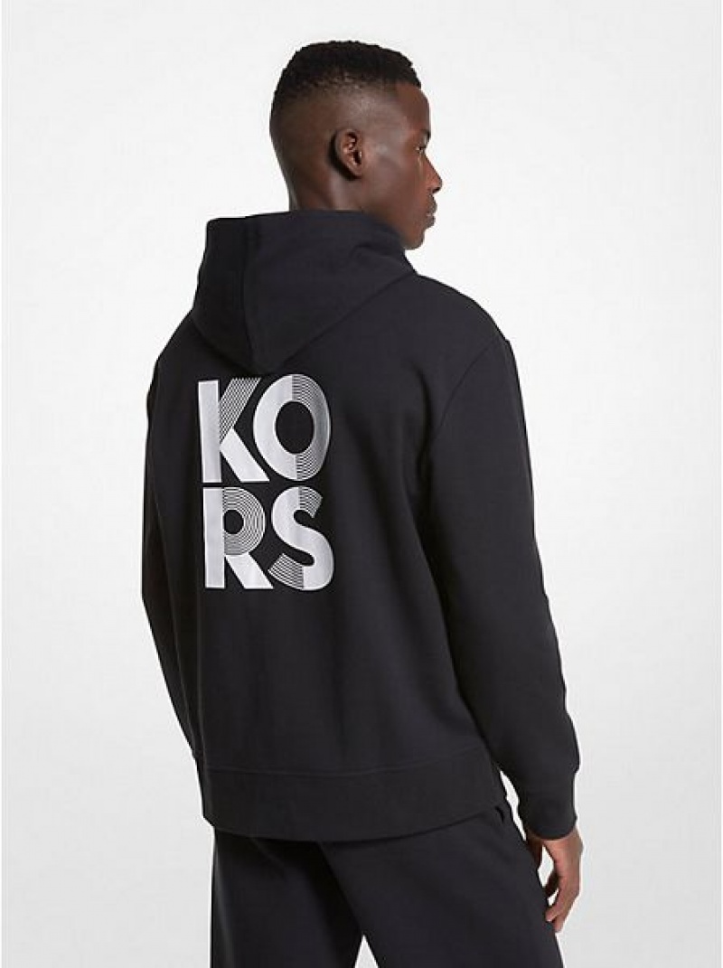 Michael Kors Logo Pamuklu Blend Kapüşonlu Sweatshirt Erkek Siyah | 386925-SAI