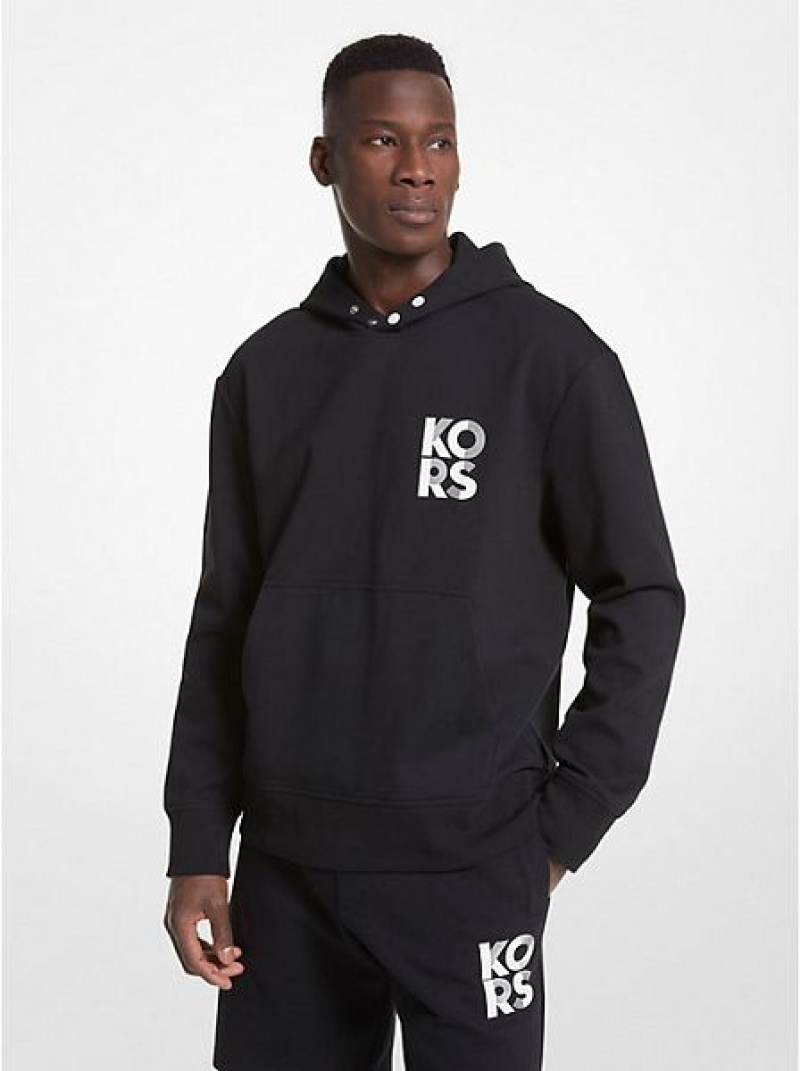 Michael Kors Logo Pamuklu Blend Kapüşonlu Sweatshirt Erkek Siyah | 386925-SAI