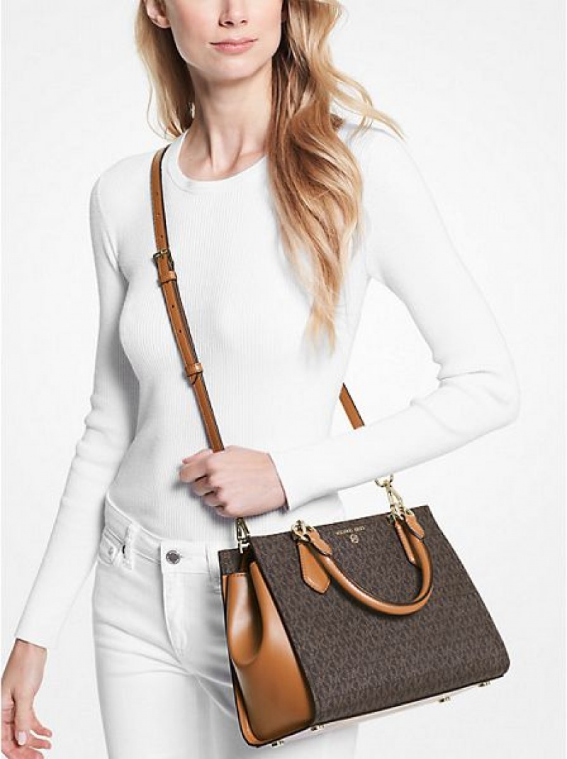 Michael Kors Marilyn Medium Logo Satchel Çanta Kadın Kahverengi | 391826-SLU