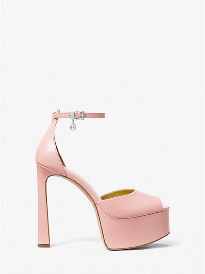 Michael Kors Martina Deri Peep-toe Platform Stiletto Kadın Pembe | 490652-KAQ