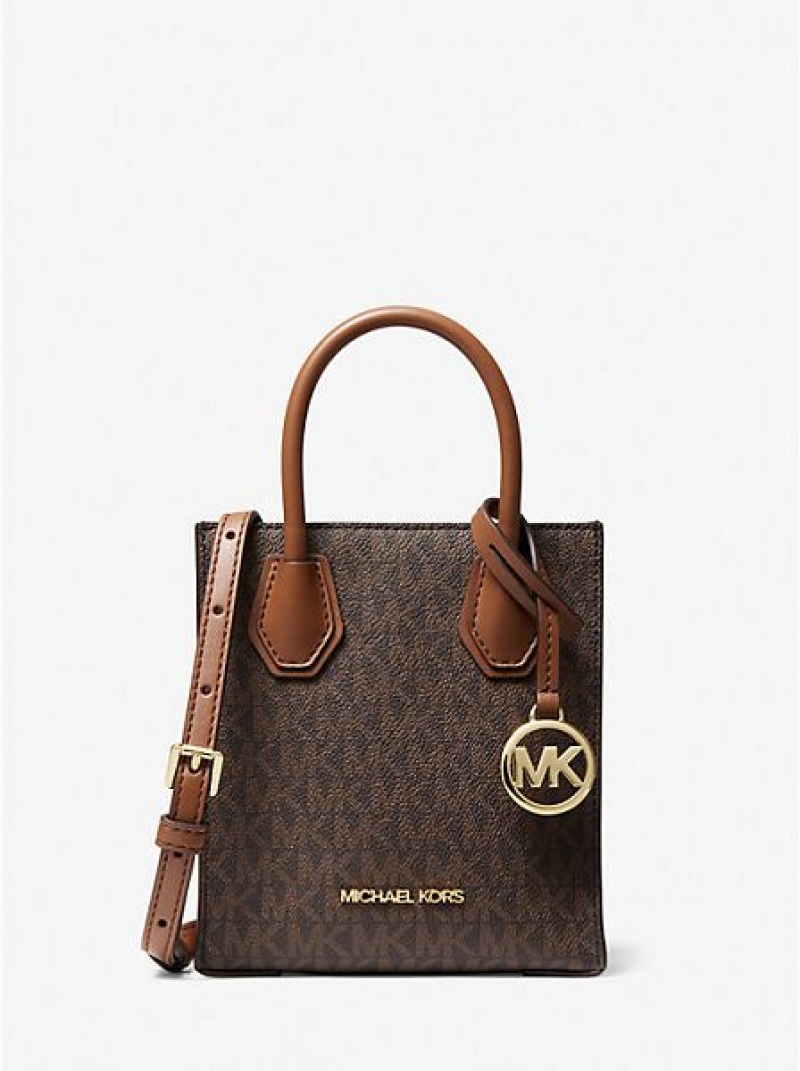 Michael Kors Mercer Extra-small Logo And Deri Çapraz Askılı Çanta Kadın Kahverengi | 021453-ZIL