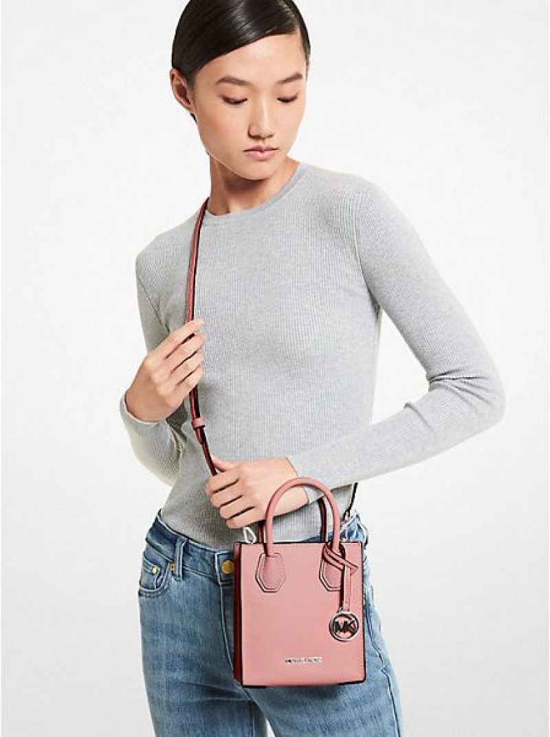 Michael Kors Mercer Extra-small Pebbled Deri Çapraz Askılı Çanta Kadın Pembe | 496751-SWC