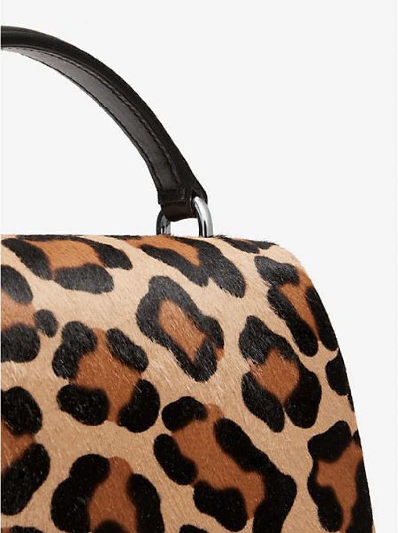 Michael Kors Mia Leopard Calf Hair Shoulder Satchel Çanta Kadın Siyah Kahverengi | 689542-HVN