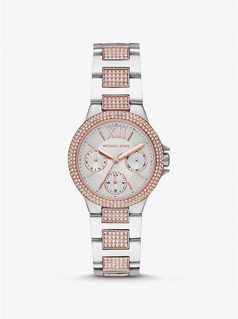 Michael Kors Mini Camille Pave Saat Kadın Gümüş Pembe | 086945-CWM