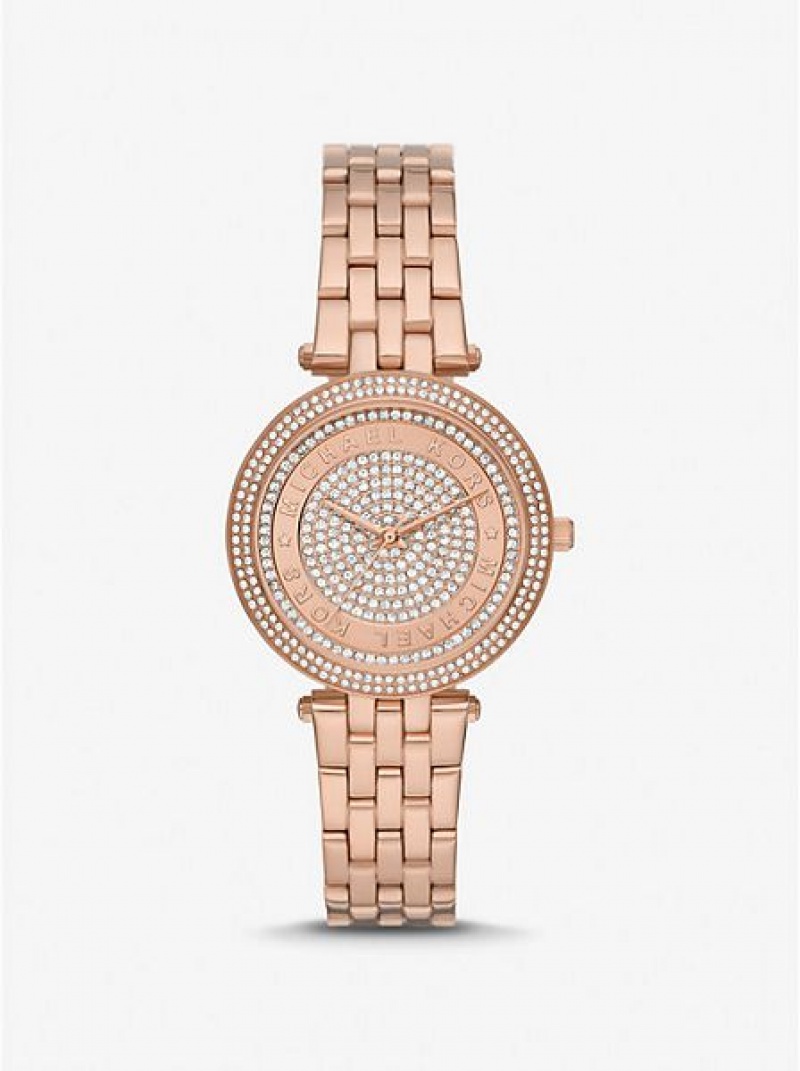 Michael Kors Mini Darci Pave Saat Kadın Pembe Altın | 543791-ZVH