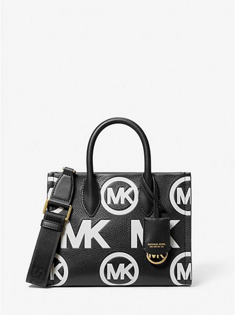 Michael Kors Mirella Small Logo Embossed Pebbled Deri Çapraz Askılı Çanta Kadın Siyah | 243178-KPJ