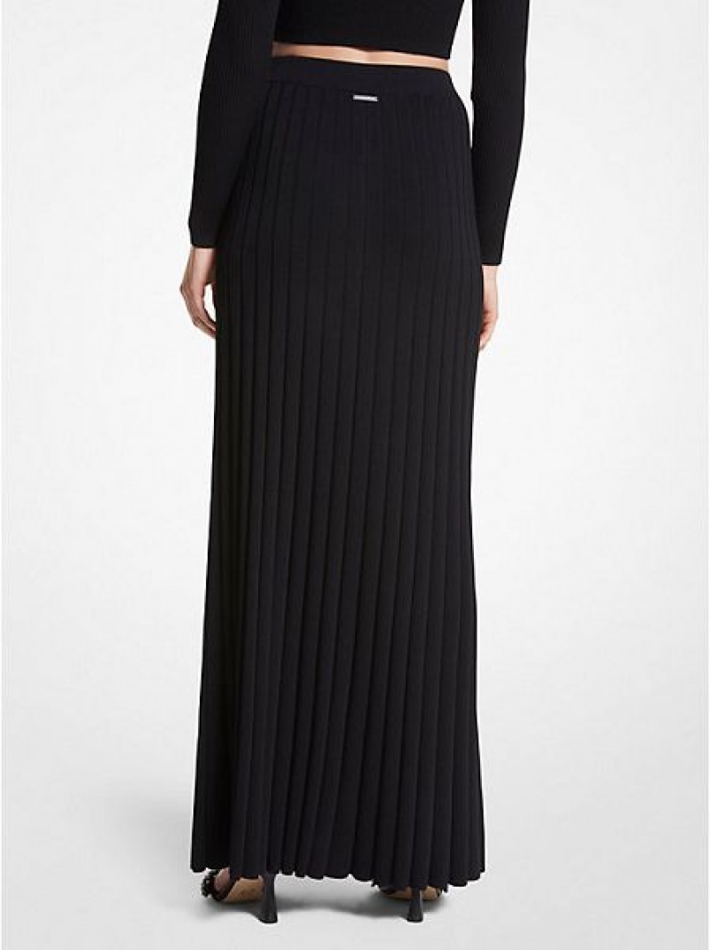 Michael Kors Nervürlü Stretch Knit Maxi Etek Kadın Siyah | 685147-HVG