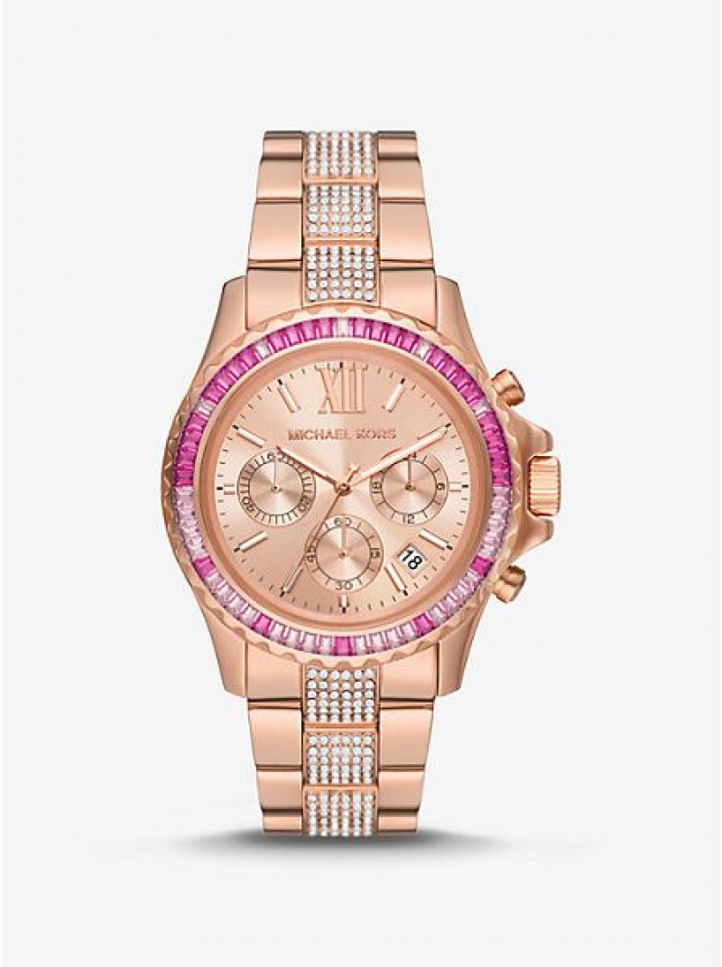 Michael Kors Oversized Everest Pave Saat Kadın Pembe Altın | 504361-CJM