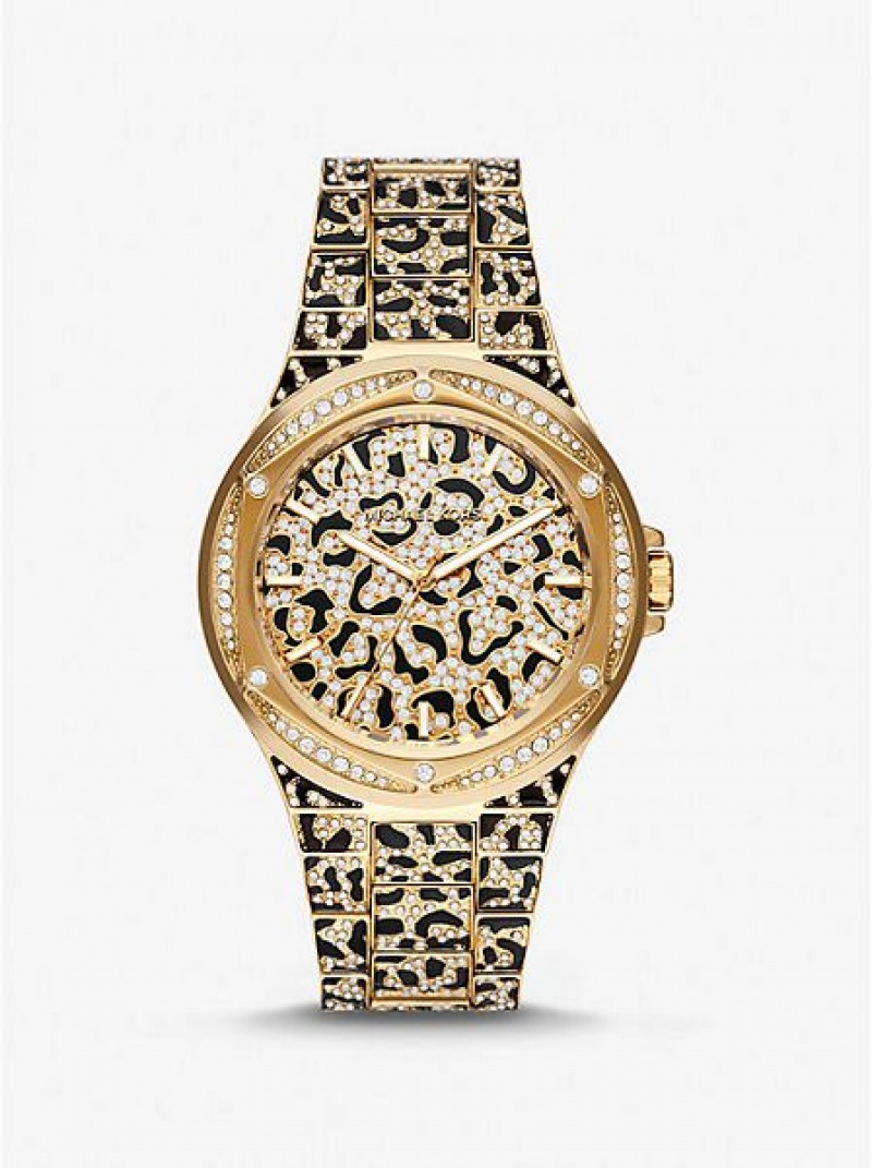 Michael Kors Oversized Lennox Animal Pave Saat Kadın Altın | 038594-CLS