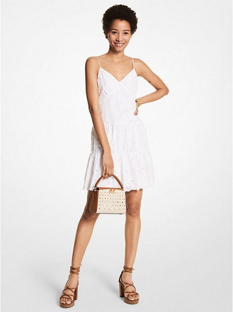 Michael Kors Palm Eyelet Pamuklu Slip Elbise Kadın Beyaz | 217853-TXD