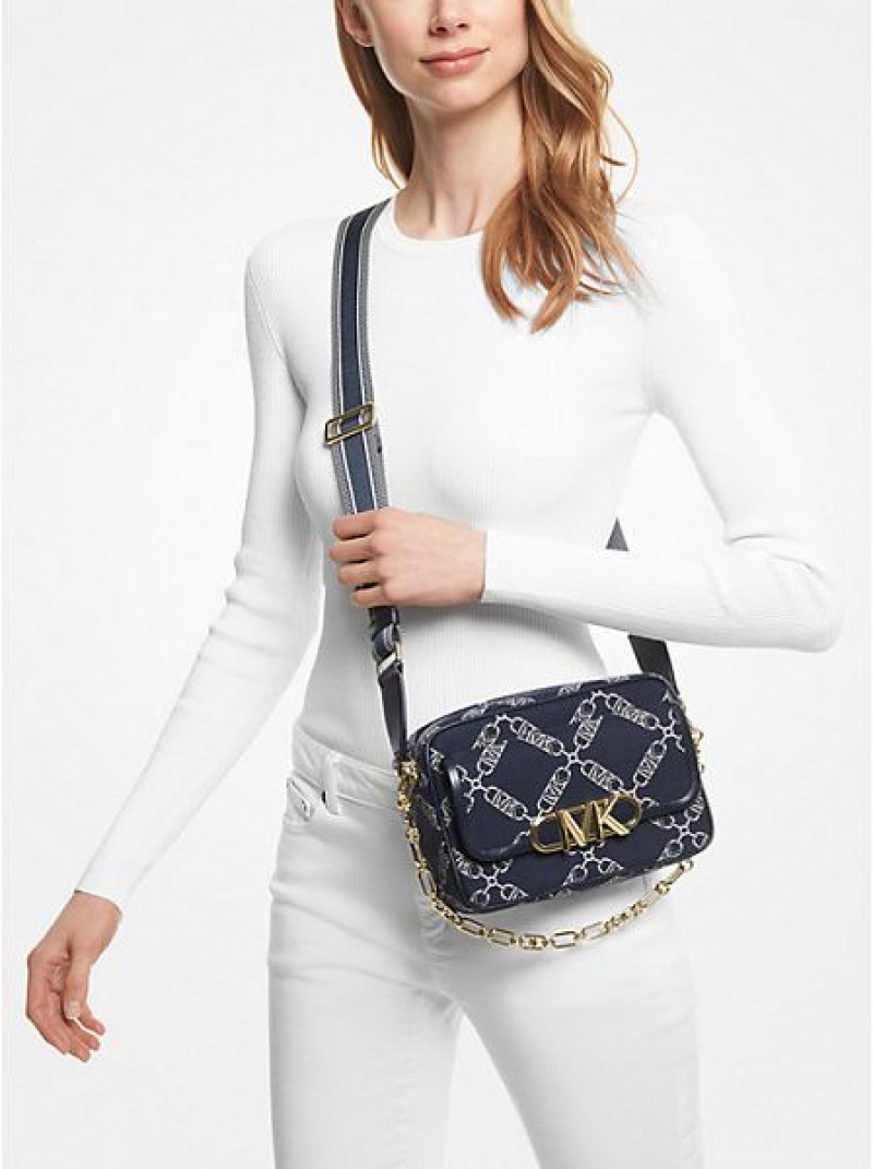 Michael Kors Parker Medium Empire Logo Jacquard Çapraz Askılı Çanta Kadın Lacivert Renkli | 279341-XNL