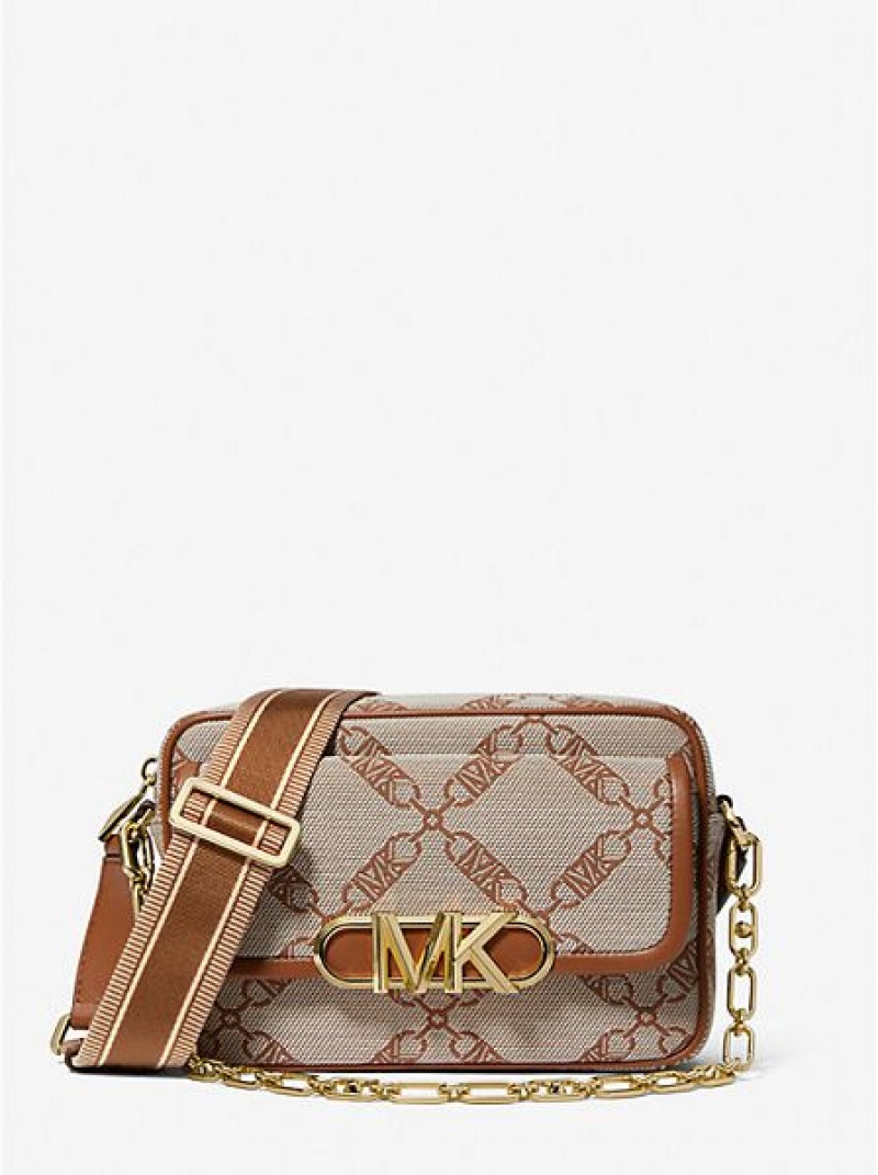 Michael Kors Parker Medium Empire Logo Jacquard Çapraz Askılı Çanta Kadın Bej Rengi | 603184-WOG