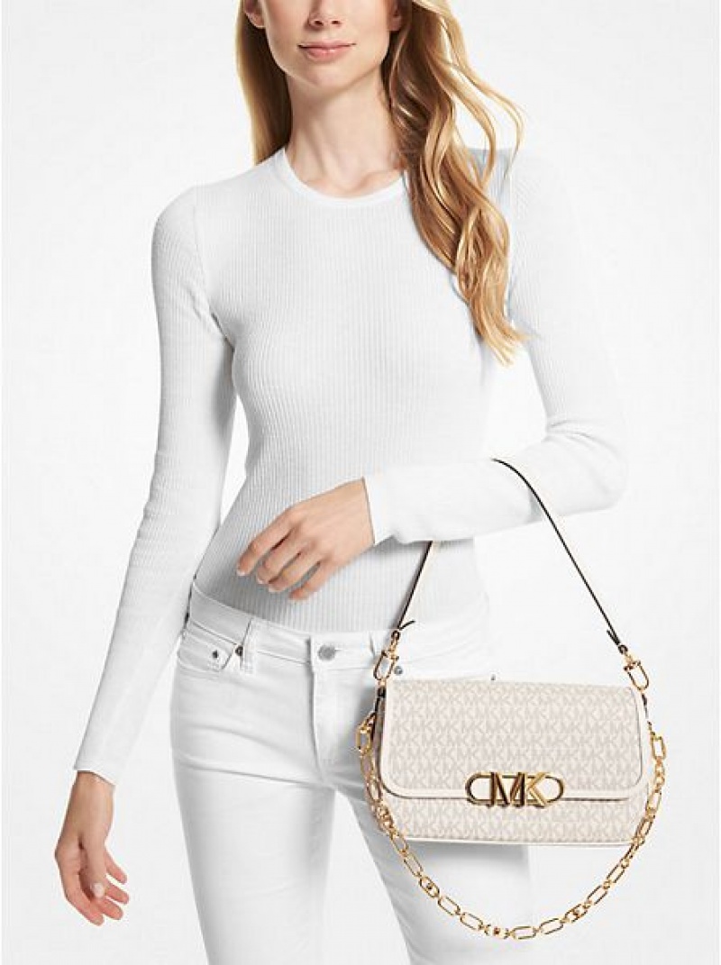 Michael Kors Parker Medium Logo Omuz Çantası Kadın Krema | 325091-BOR