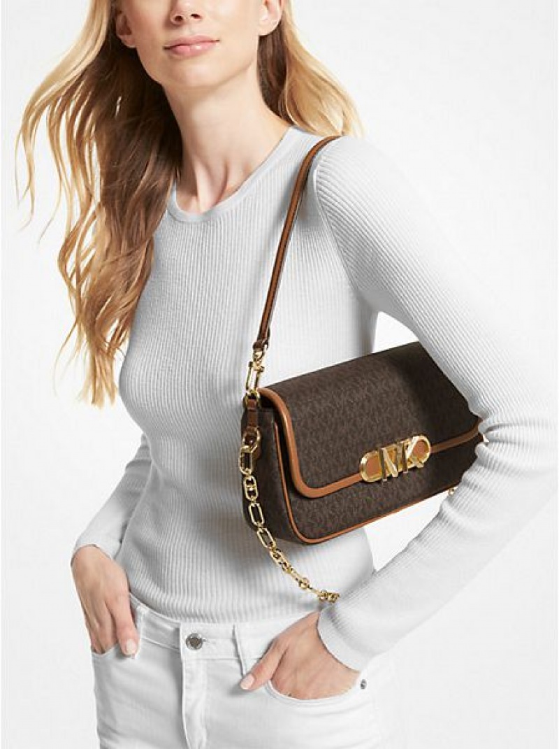 Michael Kors Parker Medium Logo Omuz Çantası Kadın Kahverengi | 361752-HSF