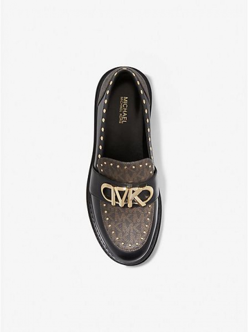 Michael Kors Parker Studded Deri And Logo Makosen Kadın Kahverengi | 046319-FSA