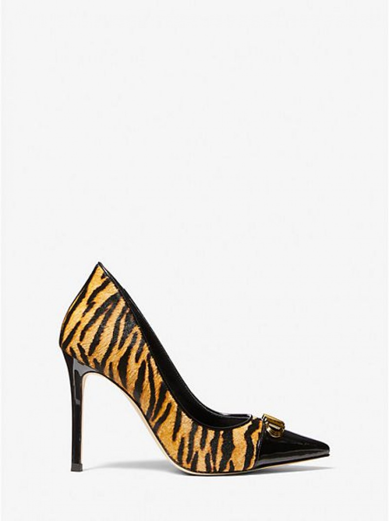 Michael Kors Parker Tiger Print Calf Hair And Deri Stiletto Kadın Sarı Siyah | 352984-FRP