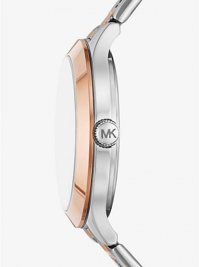 Michael Kors Pave And Heart Bracelet Set Saat Kadın Gümüş Pembe | 685927-ODE