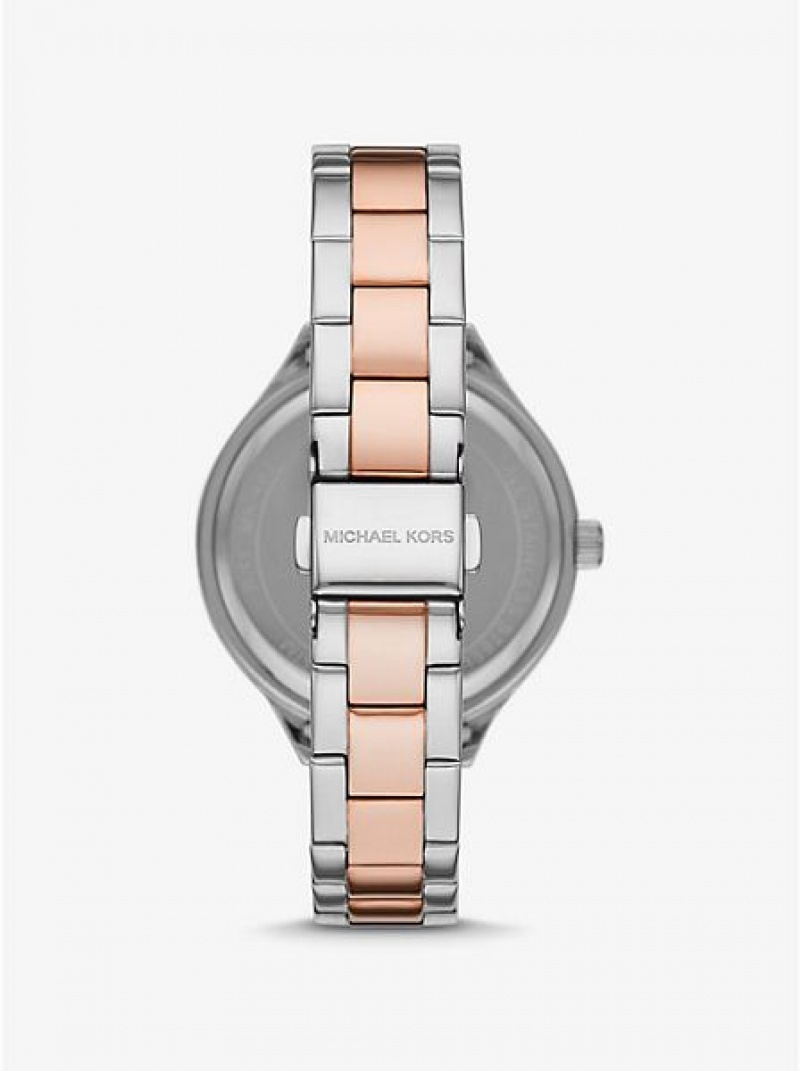 Michael Kors Pave And Heart Bracelet Set Saat Kadın Gümüş Pembe | 685927-ODE