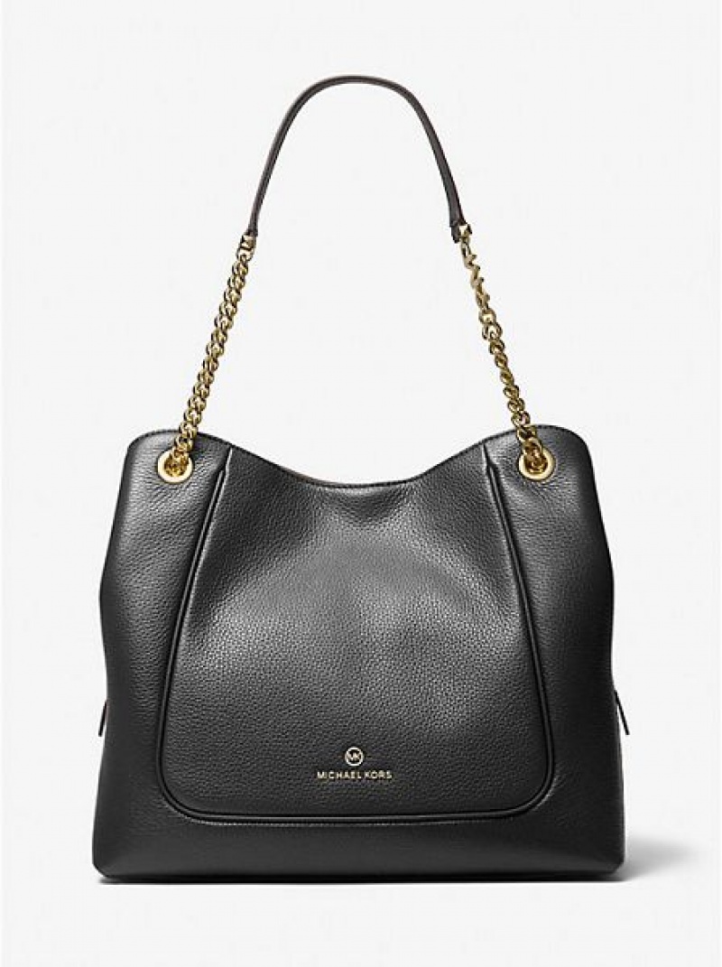 Michael Kors Piper Large Pebbled Deri Omuz Çantası Kadın Siyah | 168403-RGN