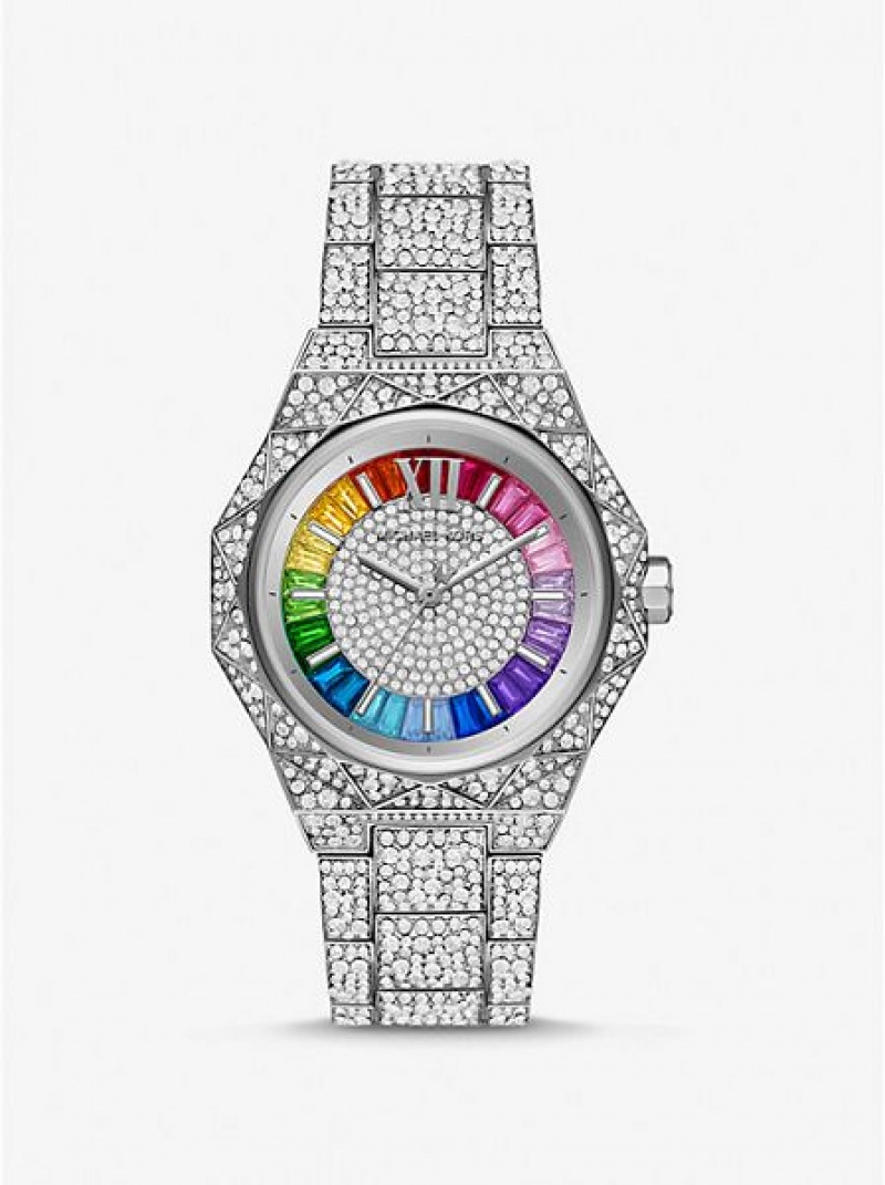 Michael Kors Pride Limited-edition Oversized Raquel Rainbow Pave Saat Kadın Gümüş | 140235-RXA