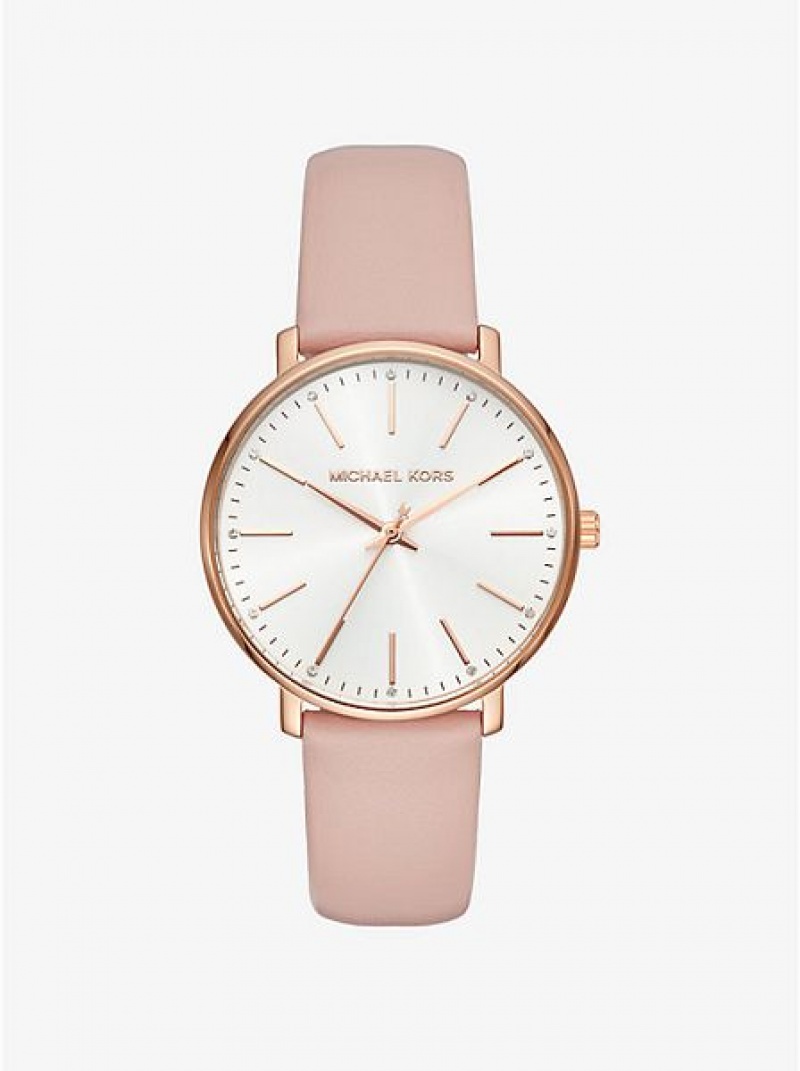 Michael Kors Pyper Deri Saat Kadın Pembe Altın | 364782-ZUP