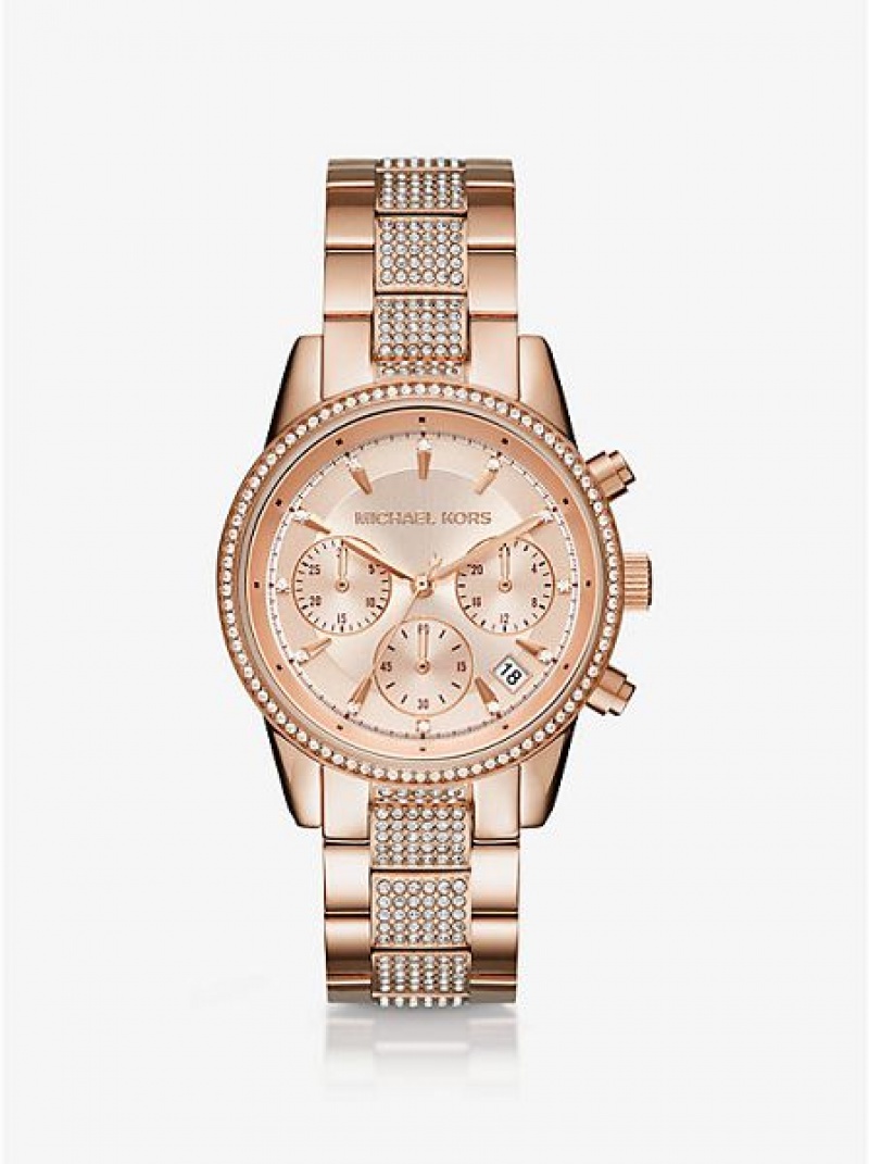 Michael Kors Ritz Pave Saat Kadın Pembe Altın | 705163-DPZ