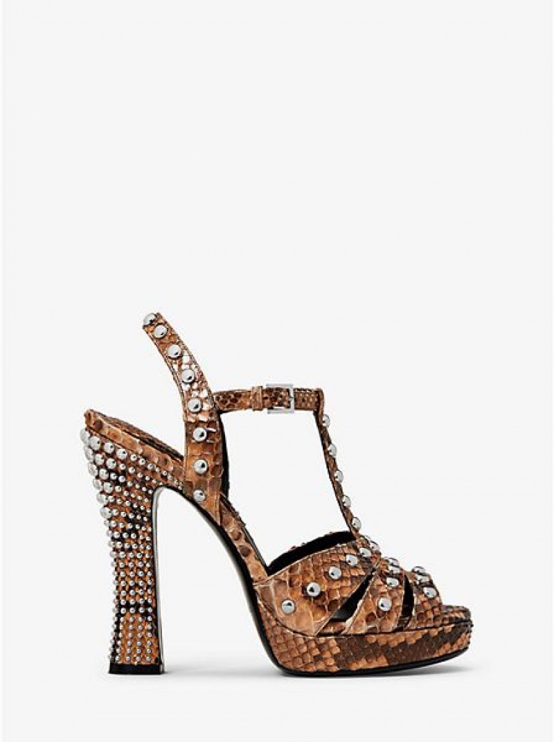 Michael Kors Rosanna Studded Python Platform Sandalet Kadın Kahverengi | 402719-XBE