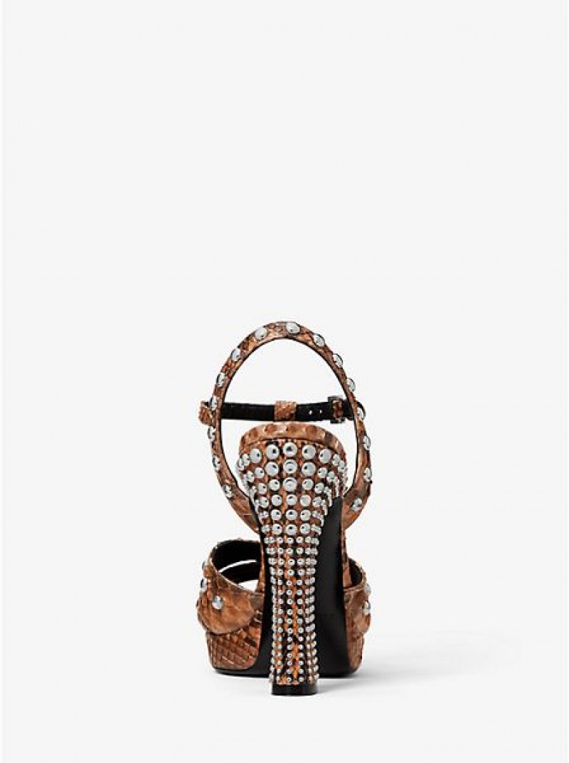 Michael Kors Rosanna Studded Python Platform Sandalet Kadın Kahverengi | 402719-XBE