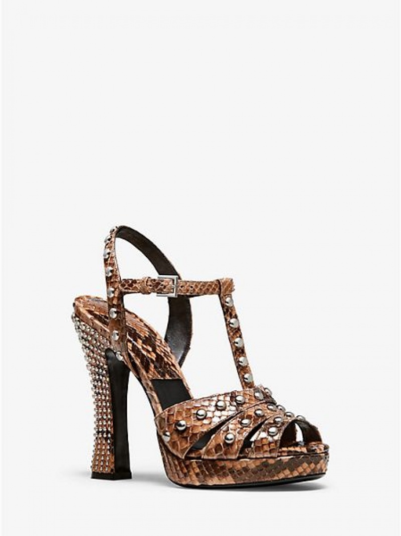 Michael Kors Rosanna Studded Python Platform Sandalet Kadın Kahverengi | 402719-XBE