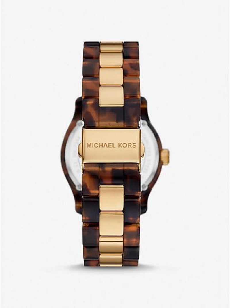 Michael Kors Runway And Tortoiseshell Acetate Saat Kadın Altın | 542183-TCG