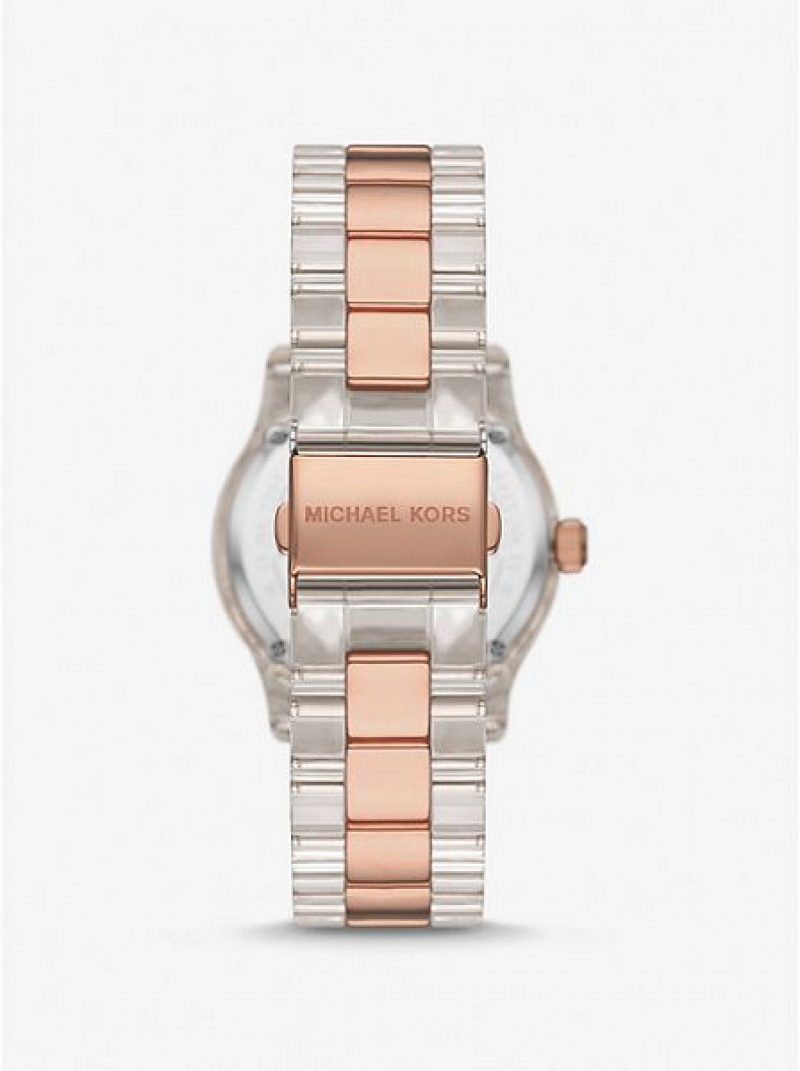 Michael Kors Runway Pave And Acetate Saat Kadın Pembe Altın | 741560-URA