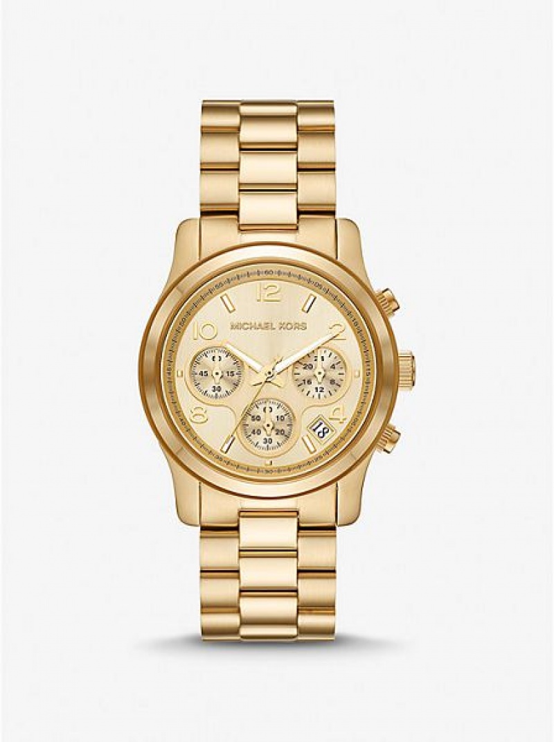 Michael Kors Runway Saat Kadın Altın | 523064-EST