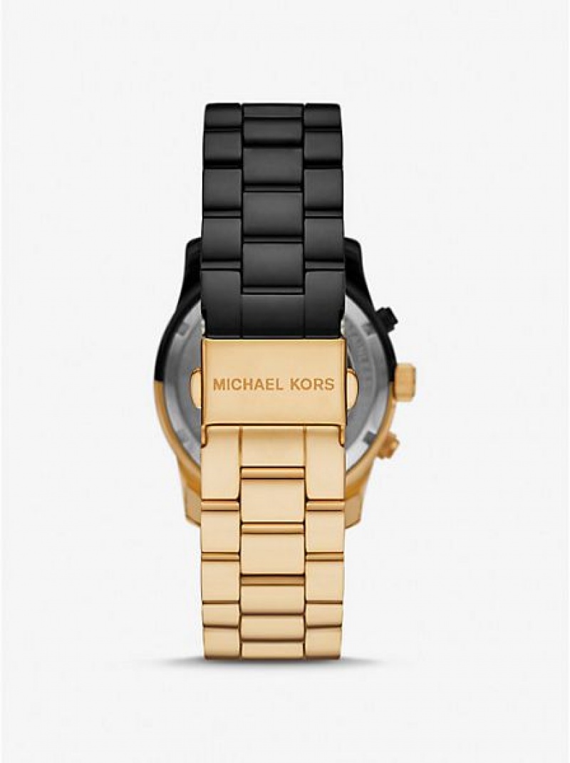 Michael Kors Runway Saat Kadın Siyah Altın | 431690-KDA