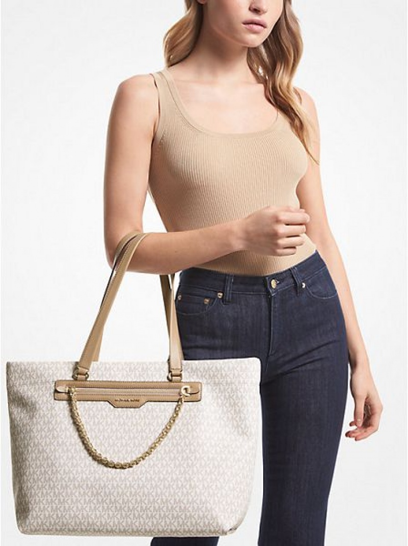 Michael Kors Slater Large Logo Tote Çanta Kadın Kahverengi | 594732-VDT