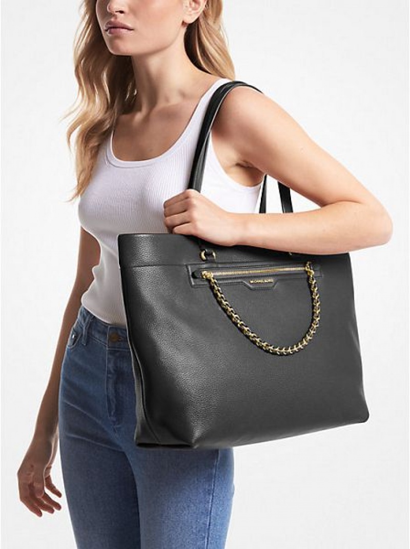 Michael Kors Slater Large Pebbled Deri Tote Çanta Kadın Siyah | 329561-OZA