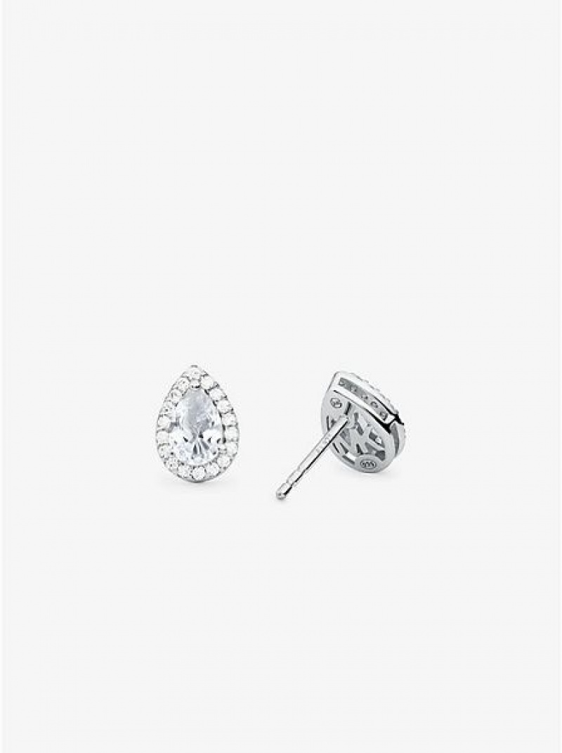 Michael Kors Sterling Silver Pave Pear Shaped Stud Küpe Kadın Gümüş | 629347-ZWR