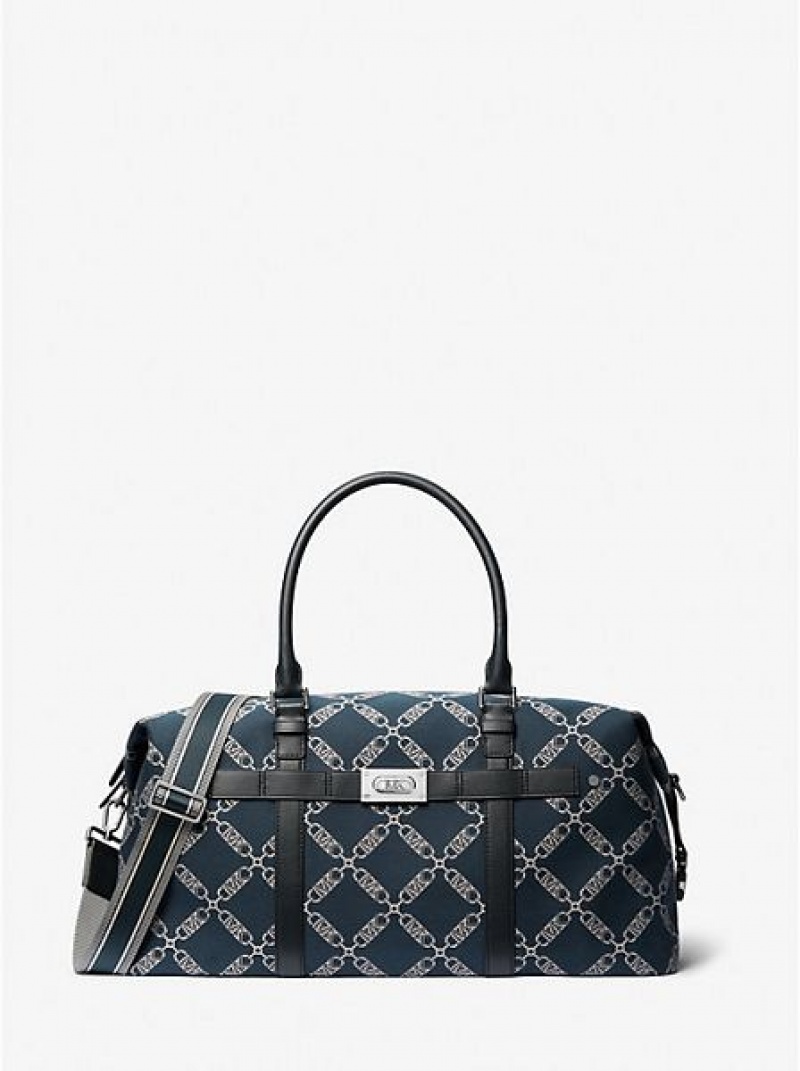 Michael Kors Varick Empire Logo Jacquard Bagaj Çantası Kadın Lacivert | 351027-LFU