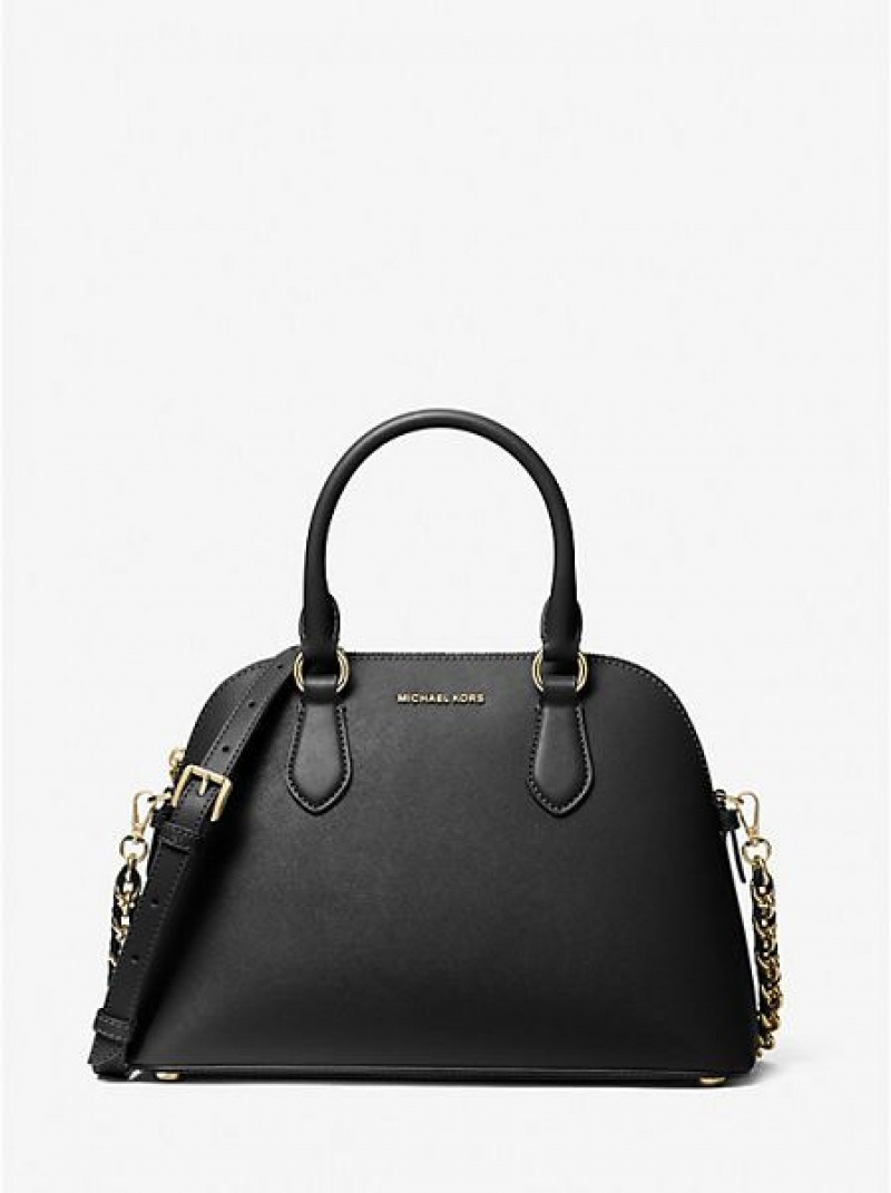 Michael Kors Veronica Medium Saffiano Deri Dome Satchel Çanta Kadın Siyah | 416709-NQL