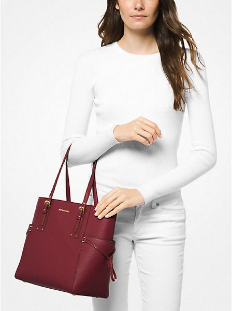 Michael Kors Voyager Small Crossgrain Deri Tote Çanta Kadın Bordo | 783192-IJY