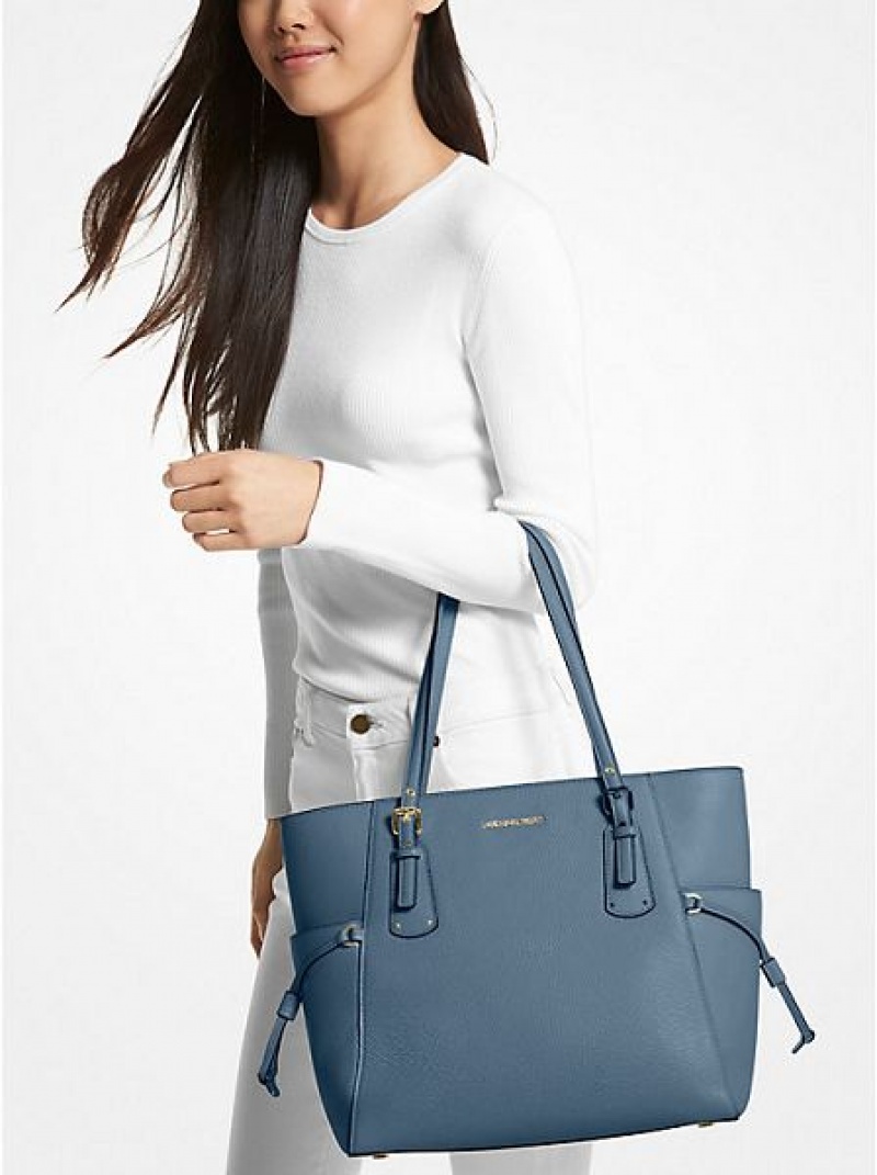 Michael Kors Voyager Small Pebbled Deri Tote Çanta Kadın Mavi | 065182-DSJ