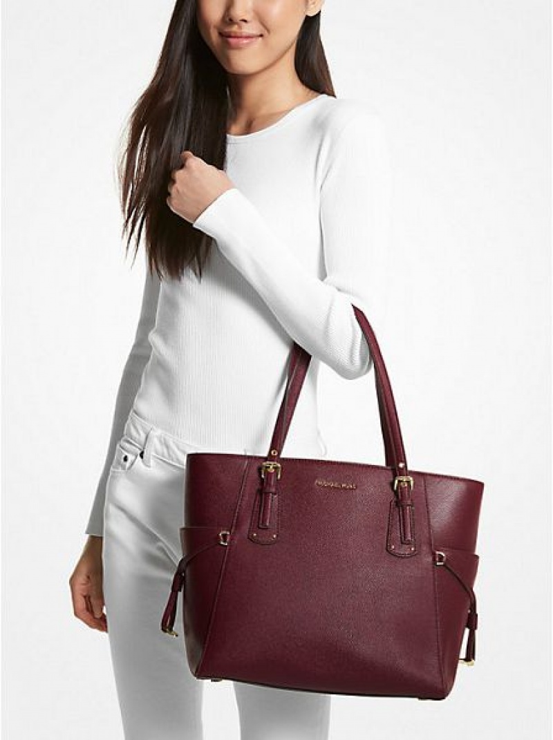 Michael Kors Voyager Small Pebbled Deri Tote Çanta Kadın Bordo | 042513-KHL