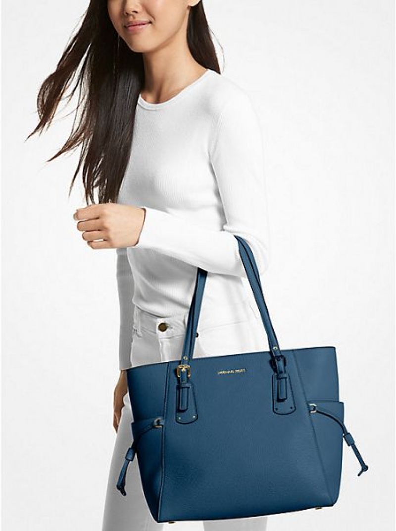 Michael Kors Voyager Small Pebbled Deri Tote Çanta Kadın Mavi | 326487-QME